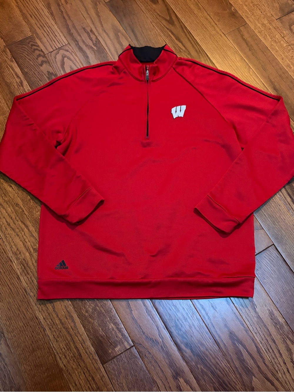 adidas Red Quarter-Zip Pullover with White 'W' Wisconsin Badgers Logo Size M